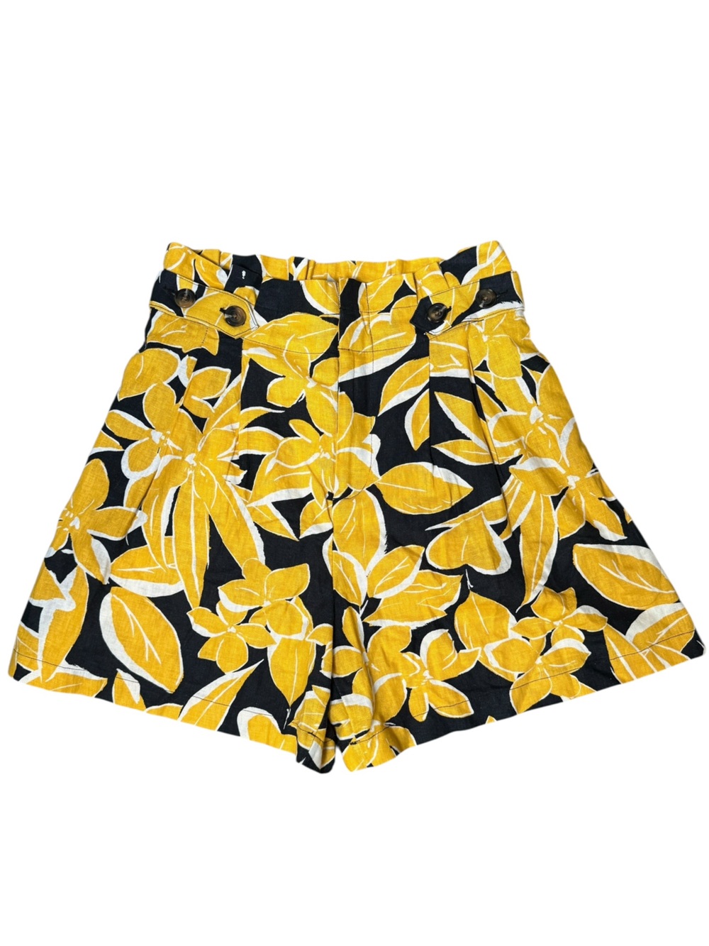 Who What Wear size 6 Yellow Floral Linen Blend High-Waist Shorts